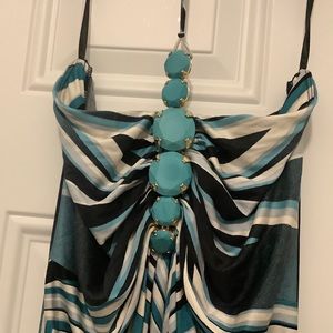Sky small summer dress with turquoise beads and spaghetti straps